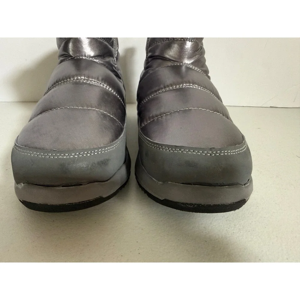Bearpaw Women Grey Metallic Puffer Ankle Boots Faux Fur Lined Winter Size 9